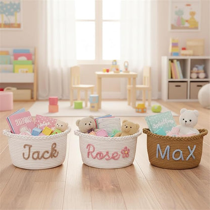 JUPPE Custom Pet Dog Toy or Food Storage Basket with Personalized Name, Dog Toys and Food Storage Box Pet Cat Organizer Bag Gift Cotton Rope Basket Gift (Custom Cat Basket)
