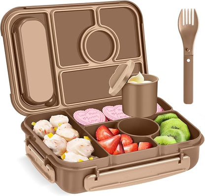 Bento Box Adult Lunch Box Kids,Lunch Containers for Adults/Kids/Toddler,5 Compartments Bento Lunch Box with Sauce Vontainers,Microwave & Dishwasher & Freezer Safe,BPA-Free (Brown)