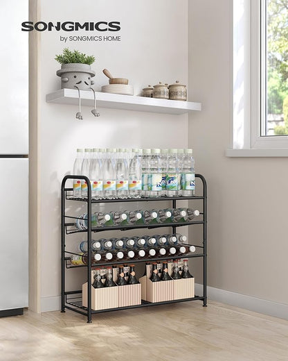 SONGMICS 4 Tier Shoe Rack, Stackable Storage Rack, Up to 16 Pairs, Metal, 68.5 x 27.5 x 65 cm, for High Heels, Sneakers, Slippers, in Entrance, Black LMR067B01