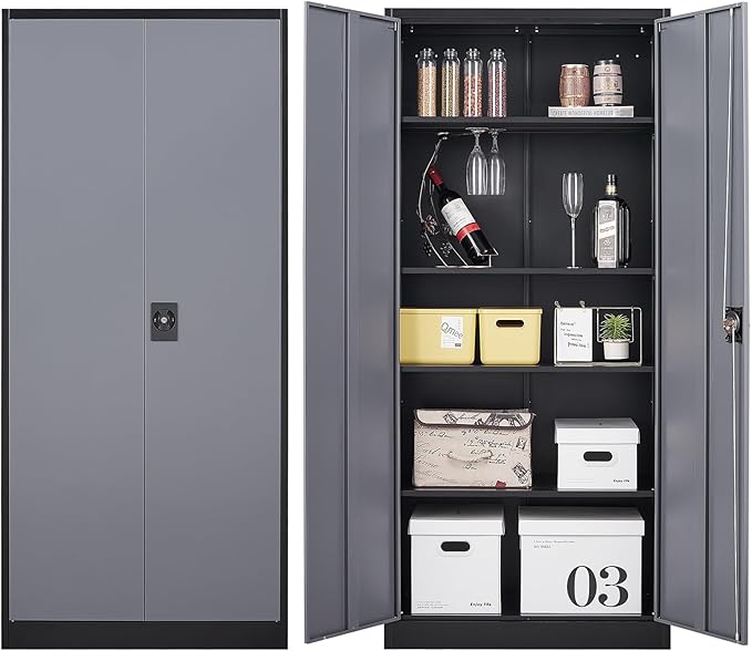Metal Garage Storage Cabinet,71" H Tall Tool Cabinet with 2 Doors and 5 Adjustbale Shelves,Lockable Tool Cabinet for Garage,Basement,Home Office