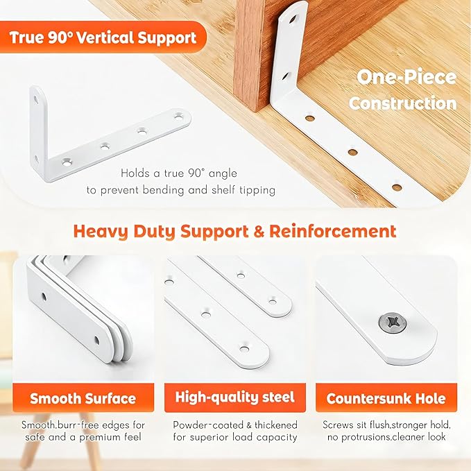 Corner Brace 4 Pcs Shelf Bracket Heavy Duty White Steel L Corner Brace, Decorative Joint Angle Bracket for Shelf 5 InchX3 Inch Shelves Wall Hanging Bracket with Screws (125X75mm(5 InchX3 Inch)(4PCS)