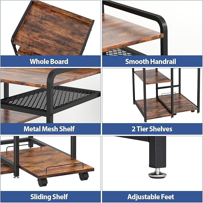 Livofloral Large Printer Stand for Home Office, 23.6 x 18.9 Inch Printer Stand with Power Outlet USB Port, Printer Table with Storage Shelf, Printer Shredder Stand with Wheels, Rustic Brown