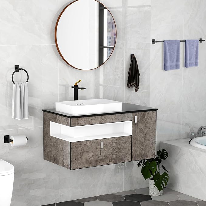 4 Pieces Bathroom Hardware Set, 32 inch Towel Bar, Matte Black Bathroom Accessories Set, Towel Racks for Bathroom, Robe Towel Hooks, Toilet Paper Holder Wall Mounted
