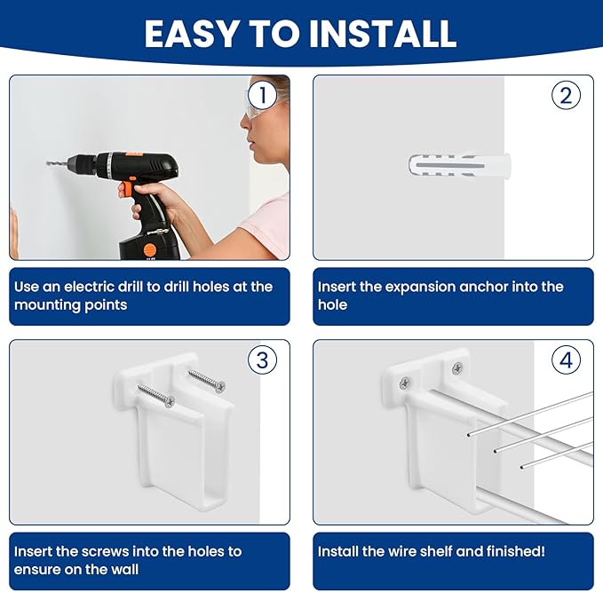 12 Pcs Wire Shelf End Bracket, Heavy Duty Wall Mount White Plastic Closet Shelves Brackets for Shelves Closet (Fasteners Included)