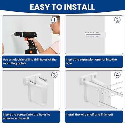 4 Pcs Wire Shelf End Bracket, White Plastic Wall Mount Closet Shelves Brackets for Shelves Closet, Comes with Fasteners