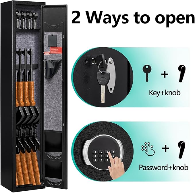 KAER 2-3 Gun Safe,Rifle Safe,Gun Safe for Rifles and Pistols,Gun Cabinet for Shotguns,Long Gun Cabinet for Shotguns with Removable Storage Shelf,LED Light,Quick Access Rifle Safes,Adjustable Shelves