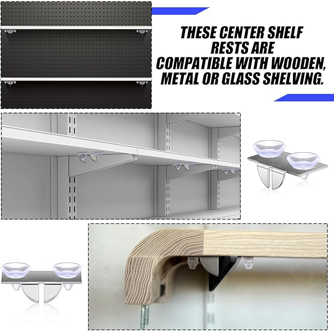 Tandefio 50 Pcs Center Shelf Rest Clip with Rubber Cushion, Galvanized Metal Glass Shelf Brackets Balancing Clip for Brackets to Hang Glass, Metal, Wood
