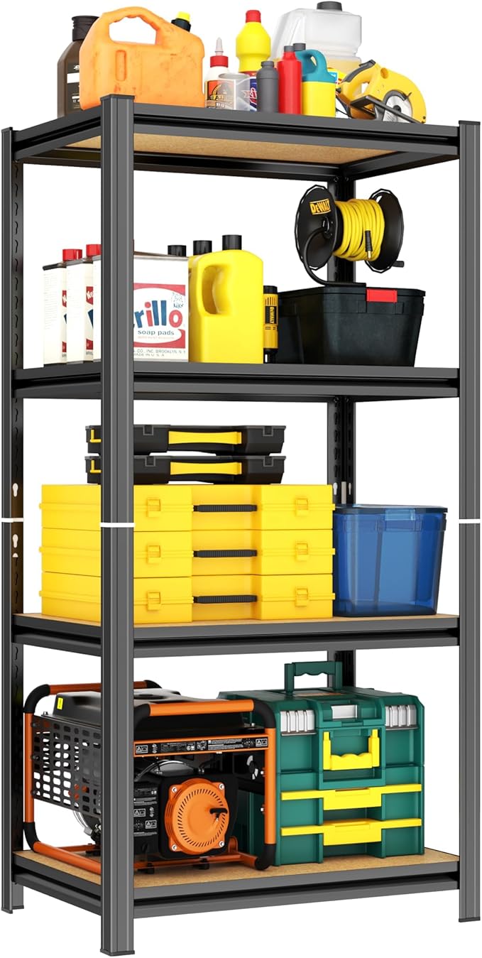 Garage Shelving Unit, Heavy Duty Adjustable Storage Shelves, Metal & Wood Pantry Shelf Organizer, 2000 lbs Capacity Shelves for Heavy Tools and Equipment, 4Tier-23.6" Wx x11.8 Dx x45.7 H