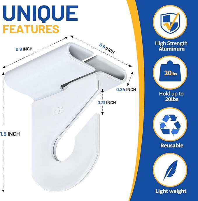 Wakhow 20 Pairs Drop Ceiling Hooks for Hanging, Suspended Track Ceiling Tile Clips, Ceiling Grid Hangers for Decorations from Classroom, Office, Home, Wedding, Hold Up to 20 lbs, 1" W X 1½" H