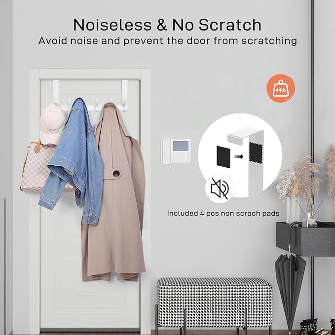 Over The Door Hooks, Door Hanger Hooks for Hanging, Over The Doors Towel Racks for Bathroom with 10 Coat Hook, Coat Rack Bathroom Accessories（1 Pack, Silver）