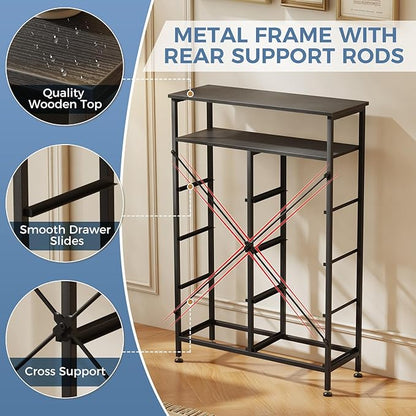 DUMOS TV Stands for Living Room with 8 Drawers, Tall 8-Drawer Chest of Drawers with Raised Shelf, Storage Tower with Fabric Bins for Organization, Hallway Storage, Wood Black