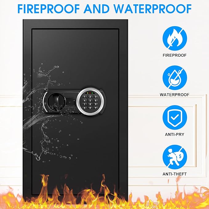 6.0 Cuft Extra Large Fire Safe Box for Home, Document Safe Box Fireproof Waterproof with Combination Keypad, Spare Keys and Removable Shelves, Digital Safes for Home Office Money Valuables