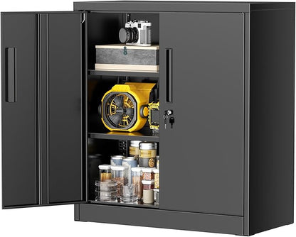 Greenvelly 36" H x 32" W x 16" D Black Metal Storage Cabinet with 2 Locking Doors and 2 Adjustable Shelves, Ideal for Home Office, Garage