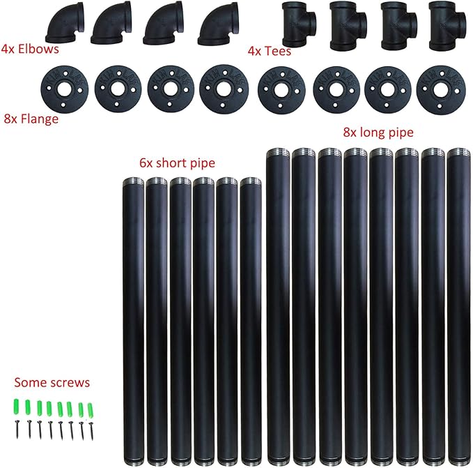 Yuanshikj 2Pc (42" Tall,12" deep) Industrial Wall Mount Iron Pipe Shelf Shelves Shelving Bracket Black Bookshelf DIY Storage offcie Room Kitchen (2 Pcs 4Tier Hardware Only)