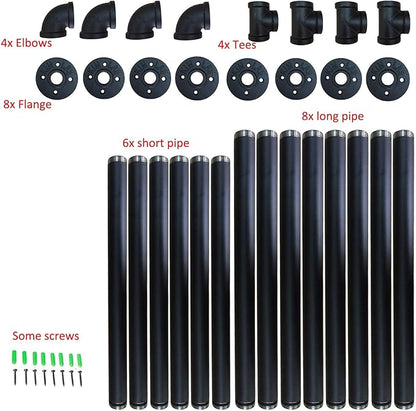 Yuanshikj 2Pc (42" Tall,12" deep) Industrial Wall Mount Iron Pipe Shelf Shelves Shelving Bracket Black Bookshelf DIY Storage offcie Room Kitchen (2 Pcs 4Tier Hardware Only)