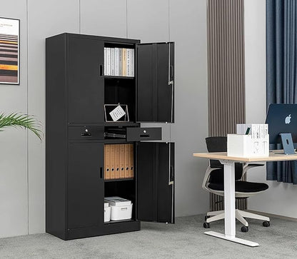 CJF Metal Storage Cabinet, 71" H Metal Cabinets with Adjustable Shelves and Drawers, Locking Storage Cabinet for Pantry, Office, Garage, Home, School, Utility (Black)