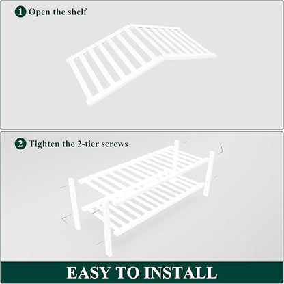 Smiry Bamboo Shoe Rack for Closet, 2 Tier Wooden Stackable Shoe Organizer, Free Standing Shoes Storage Shelf for Entryway, Front Door Entrance, White