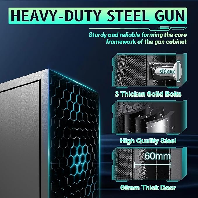2-3 Gun Safe for Rifles and Pistols, No Assembly Required Gun Cabinet with Removable Shelf, Rifle safe with 180° Full Access Door, Gun Safes with Password Lock, Alarm System & Mute Mode