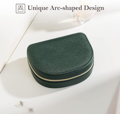 ProCase Travel Size Jewelry Box, Medium Portable Seashell-Shaped Jewelry Case, 2 Layer Jewelry Organizer in PU Leather for Women -Emerald