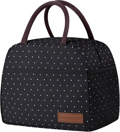 Lunch Bag Women/Men Lunch Box Women/Men (black polka dot)