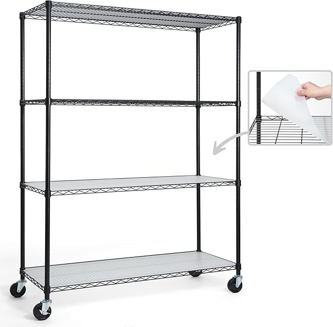 CAPHAUS NSF Commercial Grade Heavy Duty Wire Shelving w/Wheels, Leveling Feet & Liners, Storage Metal Shelf, Garage Shelving Storage, Utility Wire Rack Storage Shelves, 48 x 18 x 76 4-Tier w/Liner