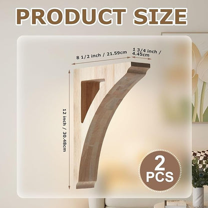 2 Pcs 1 3/4" W x 8 1/2" D x 12" H Traditional Wood Corbels Wooden Shelf Brackets Unfinished Paintable Solid Wooden Bracket for Doorway Countertops Home Shelves Cabinet Furniture Support