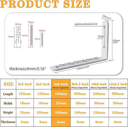 Alise 4mm-Thicker Heavy Duty Stainless Steel Bracket Floating Shelf Brackets Corner Brace Support 6x4 Inch,4 Pcs White Finish