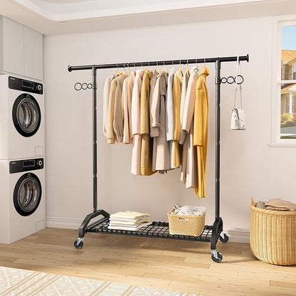 Heavy Duty Clothes Rack Clothing Racks for Hanging Clothes Garment Rack 45" Lx15.8 W x 67" H Rolling Clothes Rack with Wheels