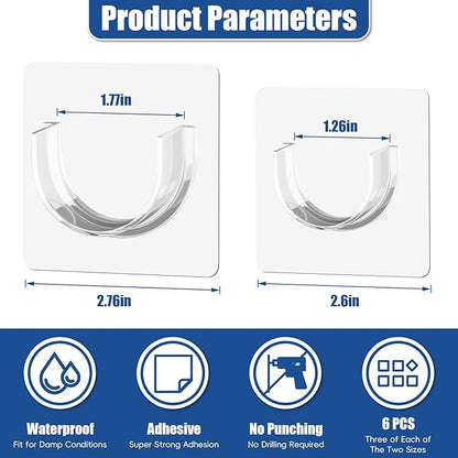 6 Pack Shower Rod Holder with Strong Adhesive, Sleek Shower Curtain Rod Holder for Wall, Clear Tension Curtain Rod Bracket No Drilling(Rod not Included)