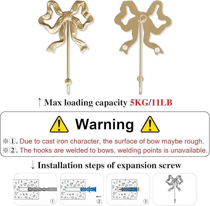 Single Bow Hook,Wall Mounted Functional Hook,Antique Gold Cast Iron Hooks for Coats,Hats,Bags, Bath Towels ,Room Decorations,Hallway,Bathroom,Kitchen,Office (Small single Bow Hooks:4.1x6.5 inches)