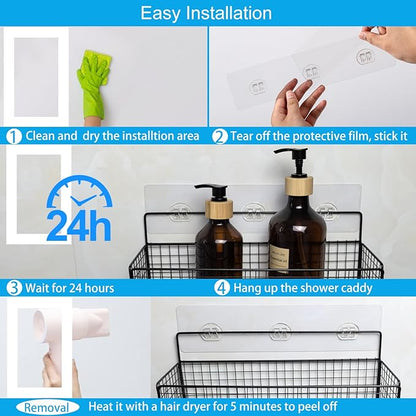 15 Pack Shower Caddy Adhesive Replacement, No Drilling Shower Shelf Adhesive, Strong Caddy Sticker Hooks Replacement for Showers Shelves and Kitchen Racks Organizer
