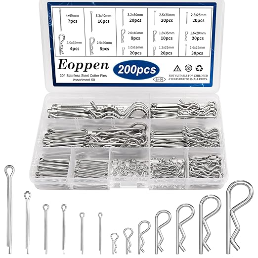 Cotter Pin Assortment Kit - 304 Stainless Steel 13 Sizes Cotter Pins & R Clips Cotter Pin Set for Hitch Pin Lock Systems