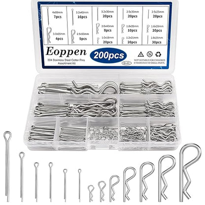 Cotter Pin Assortment Kit - 304 Stainless Steel 13 Sizes Cotter Pins & R Clips Cotter Pin Set for Hitch Pin Lock Systems