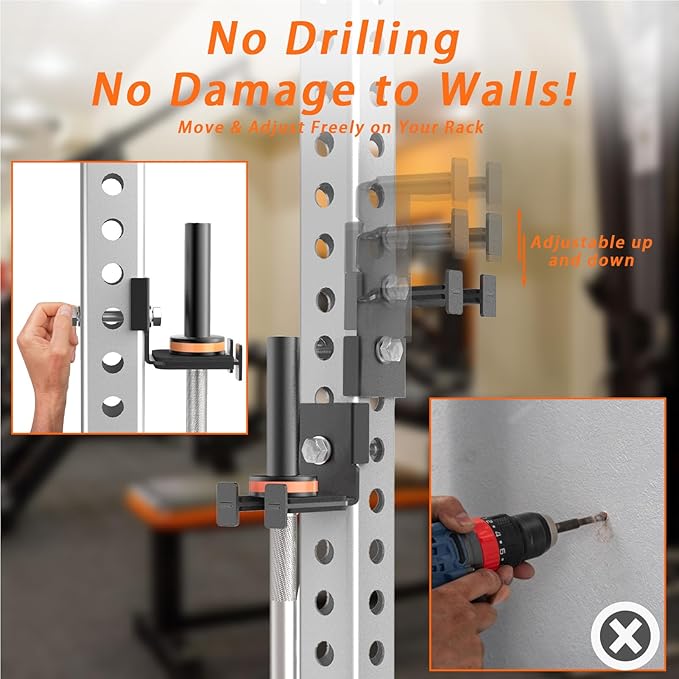 Barbell Holder for 2x2 & 3x3 Power Racks, No Drilling Required – Heavy-Duty Steel Barbell Storage Rack with Protective Padding, Fits 5/8''-1'' Holes – Secure & Space-Saving Gym Equipment Organizer