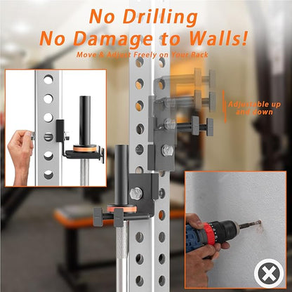 Barbell Holder for 2x2 & 3x3 Power Racks, No Drilling Required – Heavy-Duty Steel Barbell Storage Rack with Protective Padding, Fits 5/8''-1'' Holes – Secure & Space-Saving Gym Equipment Organizer