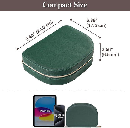 ProCase Travel Size Jewelry Box, Large Portable Seashell-Shaped Jewelry Case, 2 Layer Jewelry Organizer in PU Leather for Women -Emerald