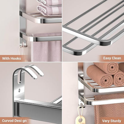 DDS-DUDES 23 Inches 3-Tier Towel Racks for Bathroom with Towel Bars Multilayer Hotel Towel Shelf Stainless Steel Wall-Mounted Brushed Finish Holder with Towel Shelves