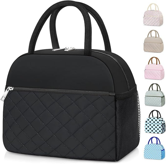 Lunch Bag Lunch Box for Women Men Insulated Reusable Large Lunch Tote Bag Adult Leakproof Simple Cooler Bag for Office Work Picnic Beach or Travel, Black