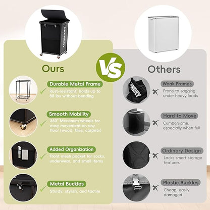 150L Laundry Basket with Wheels, Rolling Laundry Hamper with Cloth Cover, Laundry Cart with Metal Frame & Removable Bag, Large Dirty Clothes Hampers for Bedroom Aesthetic, Laundry Room Bathroom, Black