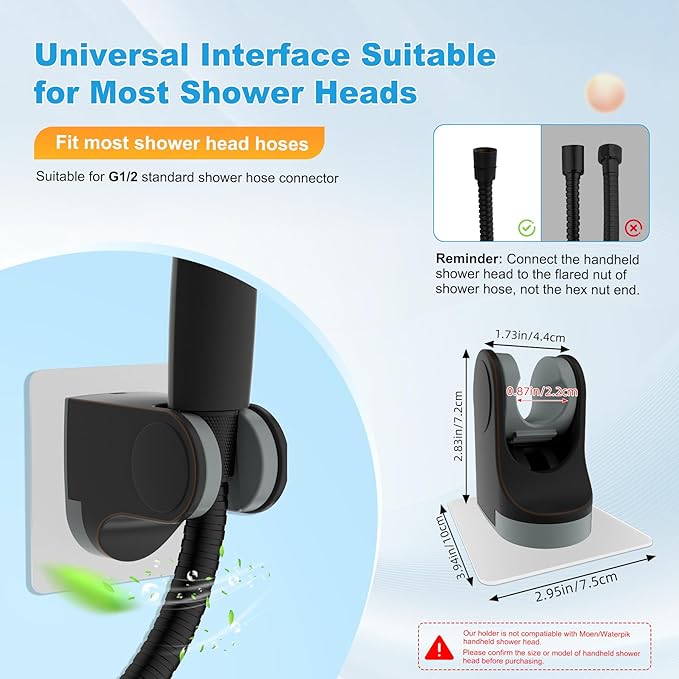 Hibbent Showerhead Holder, Strong Adhesive and Waterproof Handheld Shower Holder and Bracket, Height Adjustable Shower Wand Holder, Wall Mount, No Drilling, Oil Rubbed Bronze