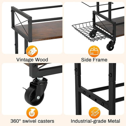 Yoga Mat Storage Rack, Home Gym Storage Rack, Retro Metal & Wood Weight Storage Racks for Yoga Mat, 360° Roller & Fitness Equipment, 60 Lbs per Shelf