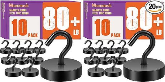 Neosmuk Magnetic Hooks, Cruise Ship Essentials, 80lb+ Heavy Duty Magnetic Hooks for Cruise Cabins, Refrigerator, Grill, Hanging, and Travel | Extra Strong Must-Haves Magnet Hook,Black (Pack of 2)
