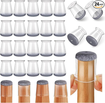24 Pcs Chair Leg Floor Protectors Round, Silicone Felt Furniture Leg Pads Caps Covers for Hardwood Floors (Fit 8/16“ to 15/16”)