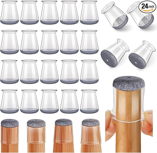 24 Pcs Chair Leg Floor Protectors Round, Silicone Felt Furniture Leg Pads Caps Covers for Hardwood Floors (Fit 8/16“ to 15/16”)