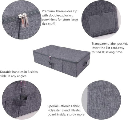 iwill CREATE PRO Underbed Storage Boxes for Bedding/Garment/Duvets/Blankets/Shoes, Folding Fabric Rigid Under bed Storage Bins with Zip Lid, Washable, Black Gray