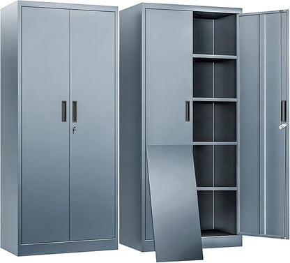 BESFUR Metal Storage Cabinet with 2 Doors and 4 Adjustable Shelves Garage Storage Cabinet with Lock 71" Office Storage Cabinets Locking Cabinets for Garage Office Shop Home (Gray)