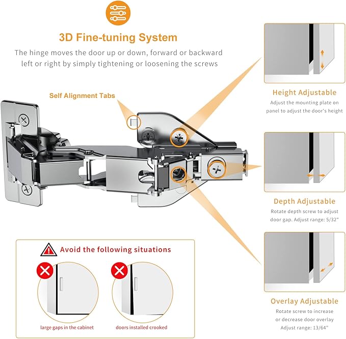 Chibery 2 Pack 165 Degree Lazy Susan Hinge, Face Frame, CLIP ON Plate for Easy Installation, Soft Close Multi-pivot Concealed hardware for Corner Kitchen Cabinet, Cupboard Folded, Folden Door, Closets