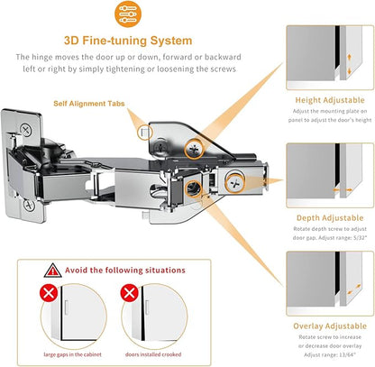 Chibery 2 Pack 165 Degree Lazy Susan Hinge, Face Frame, CLIP ON Plate for Easy Installation, Soft Close Multi-pivot Concealed hardware for Corner Kitchen Cabinet, Cupboard Folded, Folden Door, Closets