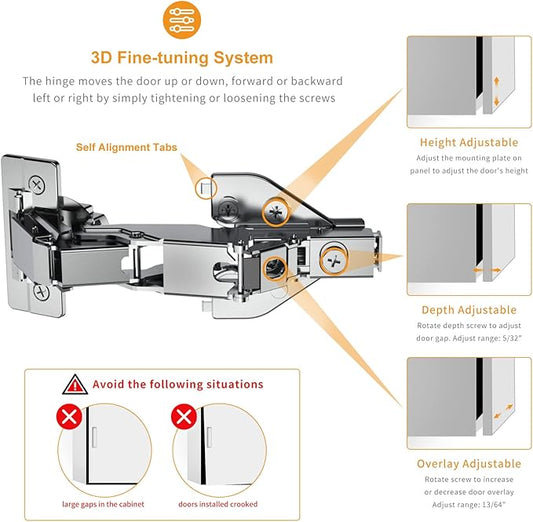 Chibery 2 Pack 165 Degree Lazy Susan Hinge, Face Frame, CLIP ON Plate for Easy Installation, Soft Close Multi-pivot Concealed hardware for Corner Kitchen Cabinet, Cupboard Folded, Folden Door, Closets
