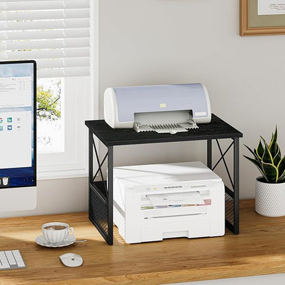 Printer Stand for Desk, Desktop Printer Stand Shelf Organzier for Home Office, for Above and Under Desk, Fax Machine Copier Scanner, Black